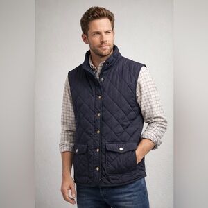 Savile Row Co. London Quilted Vest Navy Snap Front Pockets‎